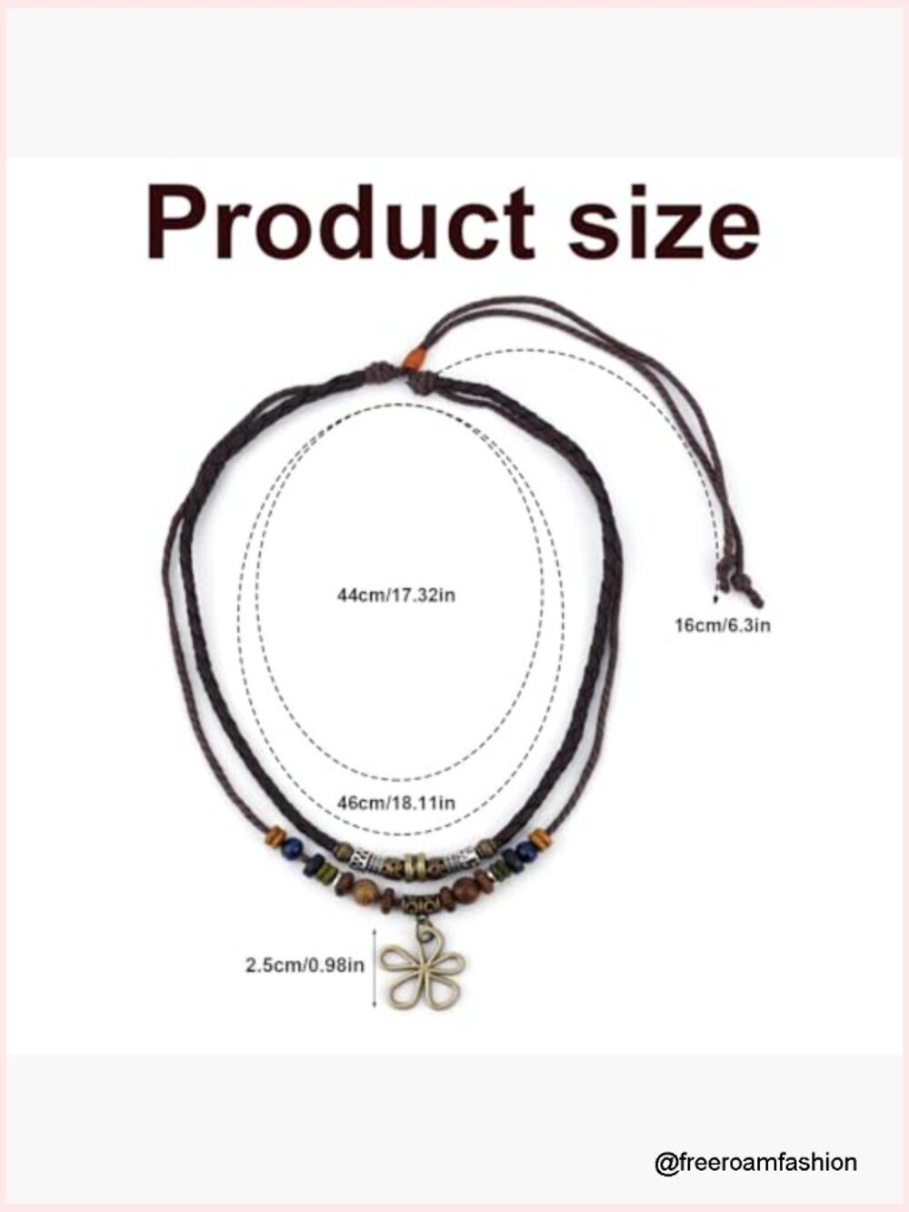 Double Layer Wood Bead Necklace with Hollow Flower Pendant, Adjustable Boho - Picture 2 of 7